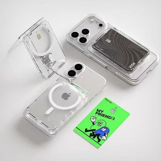 New Open-Top Card Holder for Bus Cards and Bank Cards, Transparent Pc Magnetic Card Holder, Universal Magnetic Phone Holder