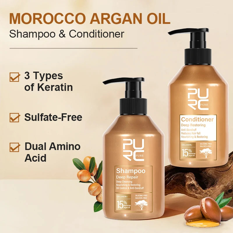 Morocco Argan Oil Shampoo Conditioner Set Amino Acid Keratin Smoothing Repair Damaged Hair Treatment Sulfate-Free Hair Care