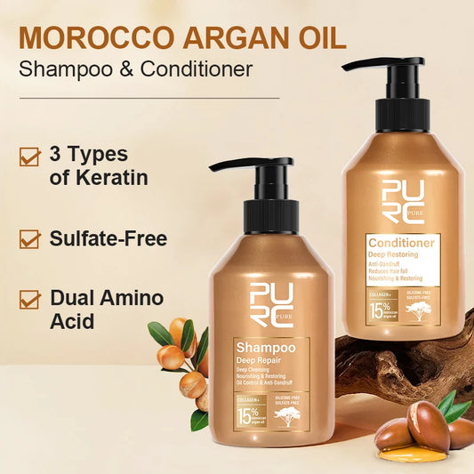 Morocco Argan Oil Shampoo Conditioner Set Amino Acid Keratin Smoothing Repair Damaged Hair Treatment Sulfate-Free Hair Care