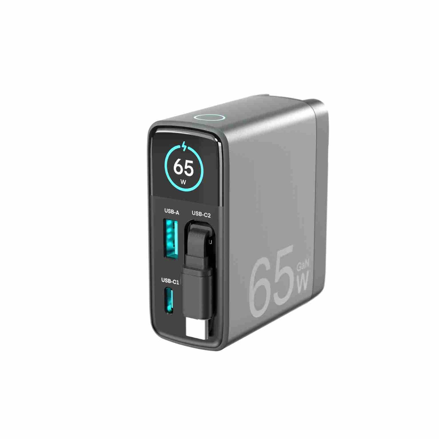 Yongming's New Tft Screen Display + Telescopic Cable Stretch Cable 65W Gallium Nitride Fast Charging Charger Power Supply Shell