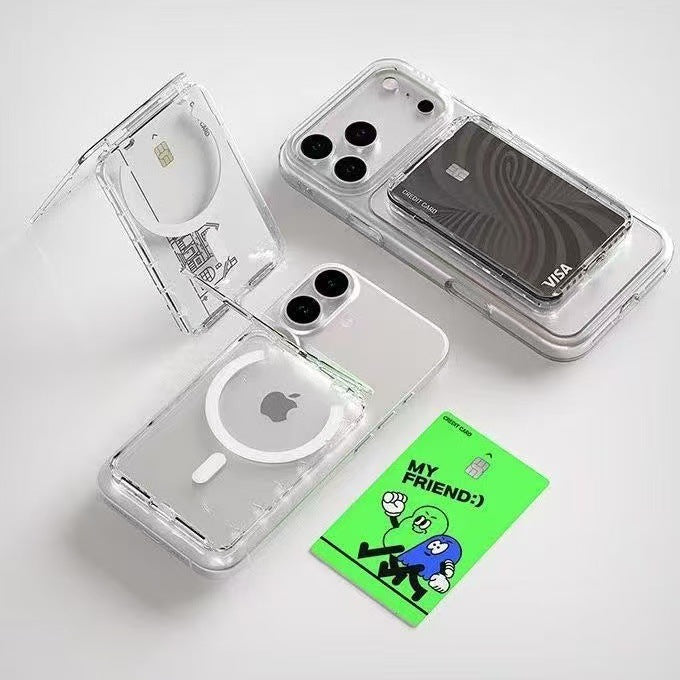 New Open-Top Card Holder for Bus Cards and Bank Cards, Transparent Pc Magnetic Card Holder, Universal Magnetic Phone Holder