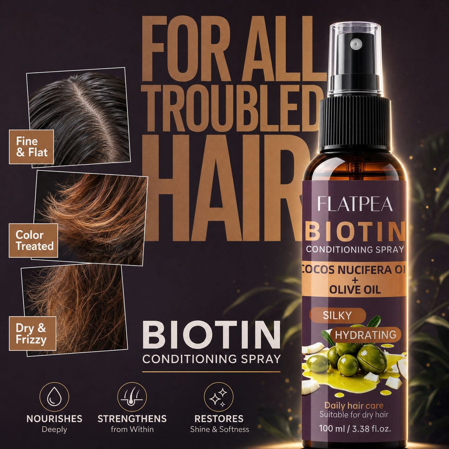 Cross-Border Spot Biotin Hair Care Spray for Deep Nourishment, Oil Control, Moisturizing, Volumizing Dry Hair, and Preventing Split Ends