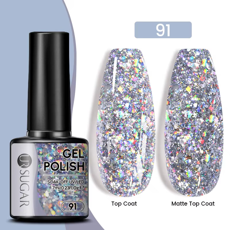 7Ml Champagne Gold Sequins Gel Nail Polish Bright Sparkling Glitter French Semi Permanent Nail Painting UV Gel