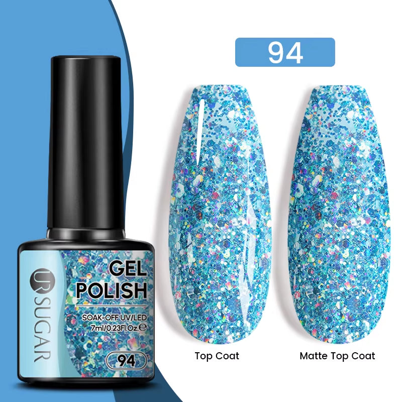 7Ml Champagne Gold Sequins Gel Nail Polish Bright Sparkling Glitter French Semi Permanent Nail Painting UV Gel